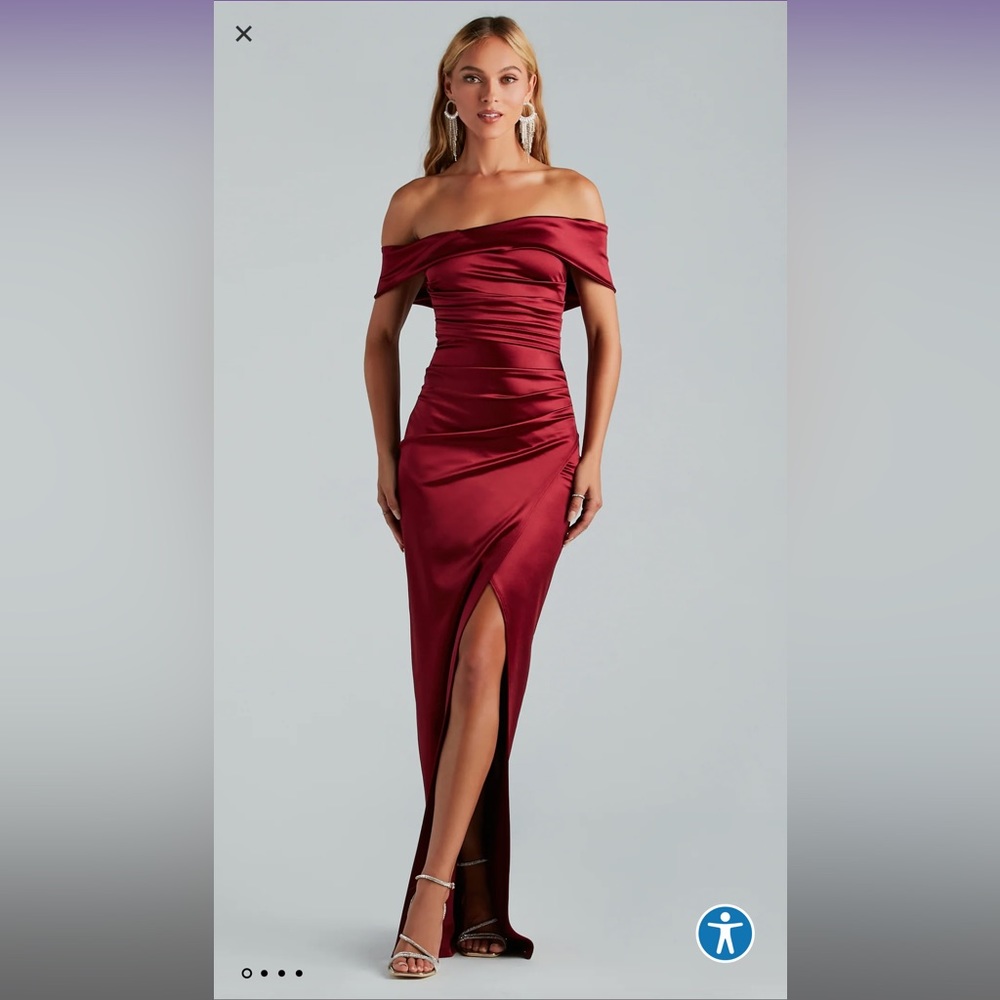 Burgundy Formal Satin Off The Shoulder Dress